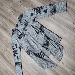 Bit & Bridle Gray Open-Front Cardigan Aztec Print Sweater Women's Small